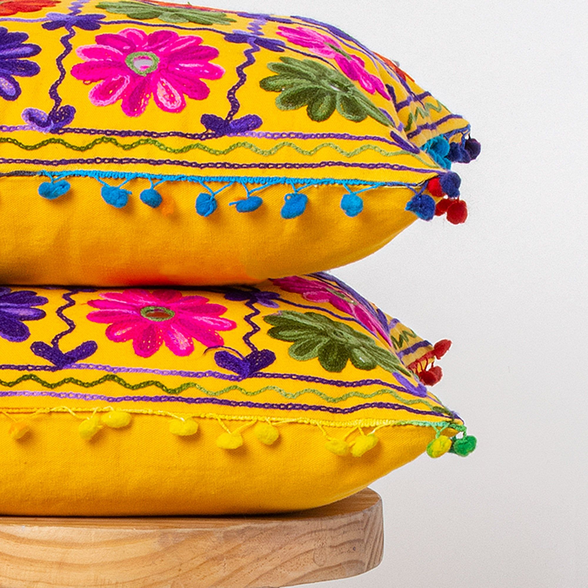 Rangoli Embroidered Cotton Cushion Cover